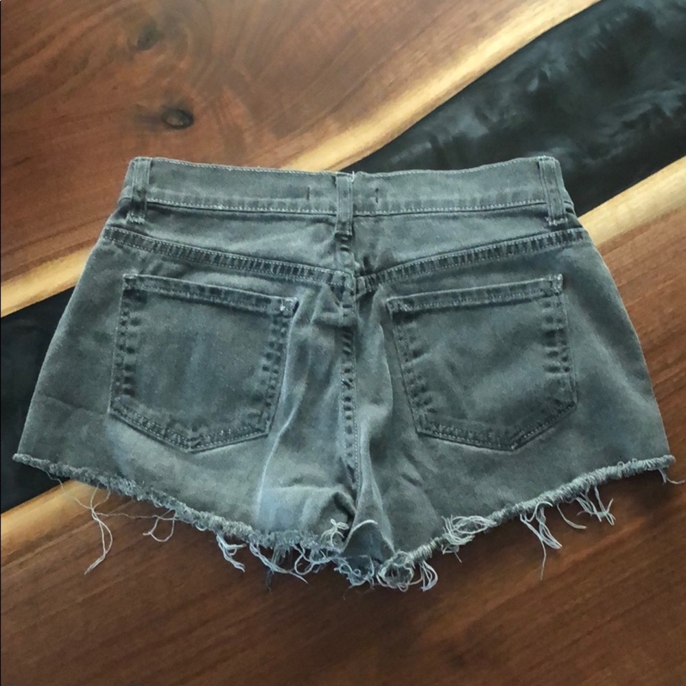 Distressed Fringe Mid Rise Gray Shorts - Picture 3 of 3